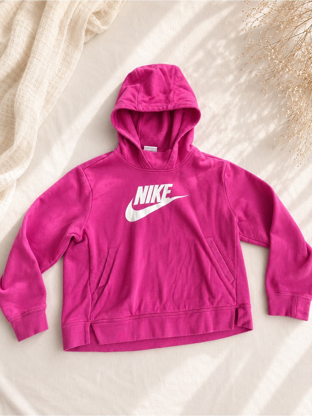 Nike Bright Magenta Pullover Hoodie with White Logo
